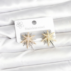 Mey İthalat® Pirinç Gümüş Renk Kutup Yıldızı Kadın Küpe