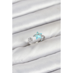 Mey İthalat® Pirinç Gümüş Renk Mavi Yıldızlı Model Kadın Yüzük