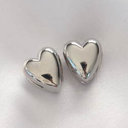 Mey İthalat® Pirinç Gümüş Renk Minimal Bombeli Kalp Küpe