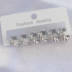 Mey İthalat® Pirinç Gümüş Renk Minimal Tırtıklı Küpe Seti