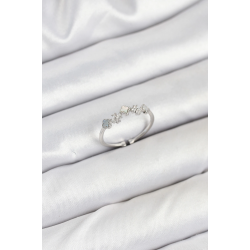 Mey İthalat® Pirinç Gümüş Renk Minimal Yonca Detaylı Kadın Yüzük