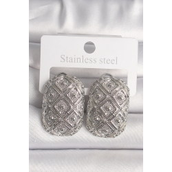 Mey İthalat® Pirinç Gümüş Renk Motif İşlemeli Kadın Küpe