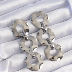 Mey İthalat® Pirinç Gümüş Renk Oval Ayna Model Sallantılı Küpe