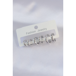 Mey İthalat® Pirinç Gümüş Renk Oval Bombeli Küpe Seti