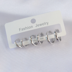 Mey İthalat® Pirinç Gümüş Renk Oval Bombeli Küpe Seti