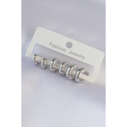 Mey İthalat® Pirinç Gümüş Renk Oval Bombeli Küpe Seti