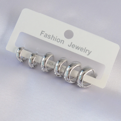 Mey İthalat® Pirinç Gümüş Renk Oval Bombeli Küpe Seti