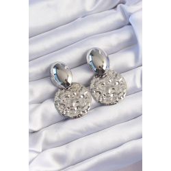 Mey İthalat® Pirinç Gümüş Renk Oval Ezme Plaka Küpe