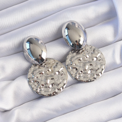 Mey İthalat® Pirinç Gümüş Renk Oval Ezme Plaka Küpe