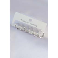 Mey İthalat® Pirinç Gümüş Renk Oval Küpe Seti