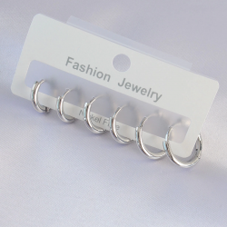 Mey İthalat® Pirinç Gümüş Renk Oval Küpe Seti