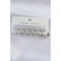 Mey İthalat® Pirinç Gümüş Renk Oval Küpe Seti