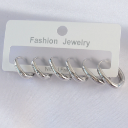 Mey İthalat® Pirinç Gümüş Renk Oval Küpe Seti