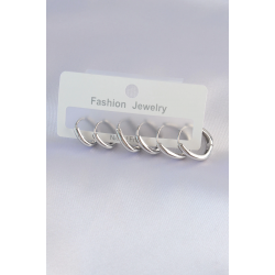 Mey İthalat® Pirinç Gümüş Renk Oval Küpe Seti