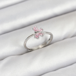 Mey İthalat® Pirinç Gümüş Renk Pembe Kelebek Kadın Yüzük