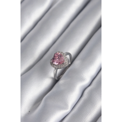 Mey İthalat® Pirinç Gümüş Renk Pembe Zirkon Taş Kalp Charm Model Kadın Yüzük