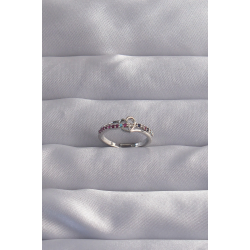 Mey İthalat® Pirinç Gümüş Renk Renkli Zirkon Taşlı Ayarlamalı Yüzük