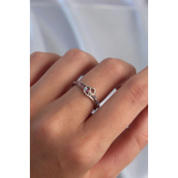 Mey İthalat® Pirinç Gümüş Renk Renkli Zirkon Taşlı Ayarlamalı Yüzük