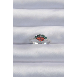 Mey İthalat® Pirinç Gümüş Renk Renkli Zirkon Taşlı Ayarlanabilir Karpuz Model Yüzük