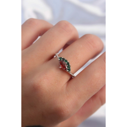 Mey İthalat® Pirinç Gümüş Renk Renkli Zirkon Taşlı Ayarlanabilir Karpuz Model Yüzük