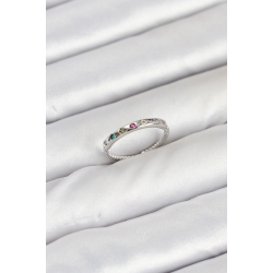 Mey İthalat® Pirinç Gümüş Renk Renkli Zirkon Taşlı Kadın Yüzük