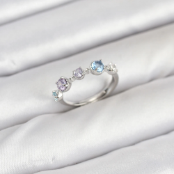 Mey İthalat® Pirinç Gümüş Renk Renkli Zirkon Taşlı Kadın Yüzük