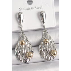 Mey İthalat® Pirinç Gümüş Renk Sallantı Damla Model Gold Topçuk Detay Kadın Küpe