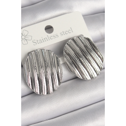 Mey İthalat® Pirinç Gümüş Renk Sallantı İşlemeli Daire Plaka Model Kadın Küpe