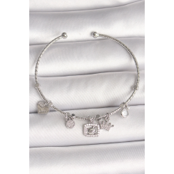 Mey İthalat® Pirinç Gümüş Renk Sallantı Zirkon Taşlı Ayıcık Figür Taç Detay Charm Kadın Bileklik