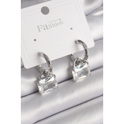 Mey İthalat® Pirinç Gümüş Renk Sallantı Zirkon Taşlı Çanta Model Kadın Küpe