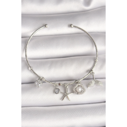 Mey İthalat® Pirinç Gümüş Renk Sallantı Zirkon Taşlı Deniz Yıldız Figür Balık Kuyruğu Detay Charm Kadın Bileklik