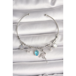 Mey İthalat® Pirinç Gümüş Renk Sallantı Zirkon Taşlı Filaminga Figür Charm Kadın Bileklik