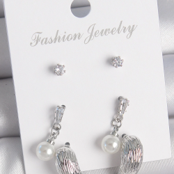 Mey İthalat® Pirinç Gümüş Renk Sallantılı Zirkon Taşlı Damla Model 3 Çift Kadın Küpe Seti