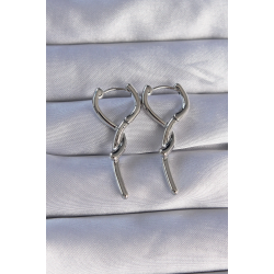 Mey İthalat® Pirinç Gümüş Renk Sarmal Çubuk Tasarımlı Uzun Küpe