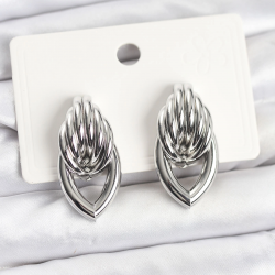 Mey İthalat® Pirinç Gümüş Renk Sarmal Damla Model Vintage Kadın Küpe