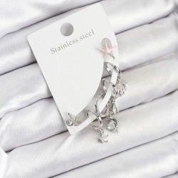 Mey İthalat® Pirinç Gümüş Renk Set Küpe