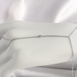 Mey İthalat® Pirinç Gümüş Renk Su Yolu Zirkon Taşlı Mavi Taş Detaylı Kadın Şahmeran