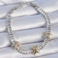 Mey İthalat® Pirinç Gümüş Renk Taşlı Su Yolu Model VİP Seri Kadın Bileklik