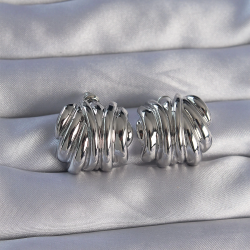 Mey İthalat® Pirinç Gümüş Renk Tırtıklı Bombe Model Küpe