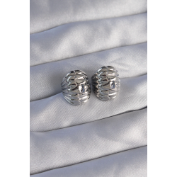 Mey İthalat® Pirinç Gümüş Renk Tırtıklı Minimal Bombeli Tasarım Küpe