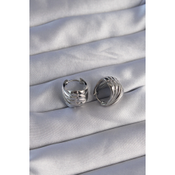 Mey İthalat® Pirinç Gümüş Renk Tırtıklı Minimal Bombeli Tasarım Küpe