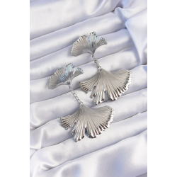 Mey İthalat® Pirinç Gümüş Renk Tırtıklı Yaprak Model Sallantılı Küpe