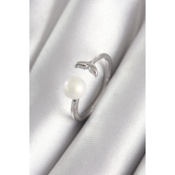 Mey İthalat® Pirinç Gümüş Renk Top İnci Figür Balık Kuyruğu Model Kadın Yüzük