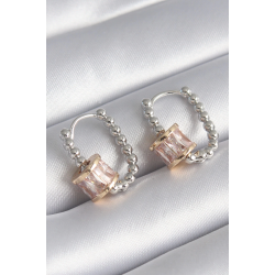 Mey İthalat® Pirinç Gümüş Renk Top Model Gold Renk Zirkon Taşlı Kadın Küpe