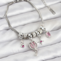 Mey İthalat® Pirinç Gümüş Renk Uçan Balon Charmlı Kadın Bileklik