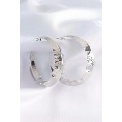 Mey İthalat® Pirinç Gümüş Renk Yaprak Desenli Halka Küpe