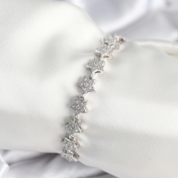 Mey İthalat® Pirinç Gümüş Renk Yıldız Model Kadın Bileklik