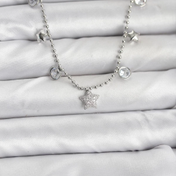 Mey İthalat® Pirinç Gümüş Renk Yıldız Model Kadın Kolye