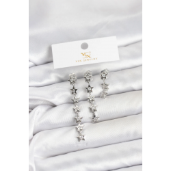 Mey İthalat® Pirinç Gümüş Renk Yıldız Model YSX Trio Küpe Seti