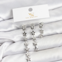 Mey İthalat® Pirinç Gümüş Renk Yıldız Model YSX Trio Küpe Seti